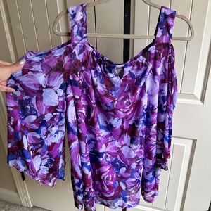 Catherines Plus Size Purple Floral Open Shoulder Top 2X